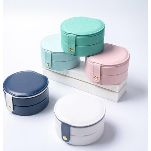 Pink Pu Leather Ring Earring Necklace Jewellery Packaging Box For Women Jewelry Organizer Travel Portable 5 Color Available