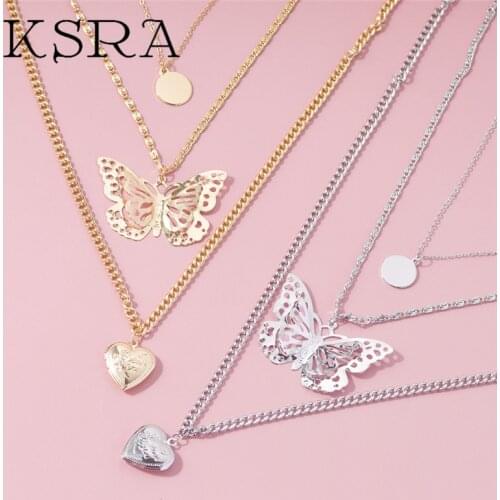 KSRA 2020 New Arrival Love Butterfly Pendant Necklace Creative Fashion Gold Multilayer Necklaces For Women Jewerly Gift