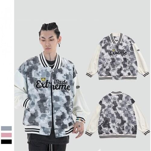 Spring Autumn Fashion Casual Cotton Jacket Men and Women Color Gradient Plaid Stitching Embroidery Sport Baseball Jackets Coats