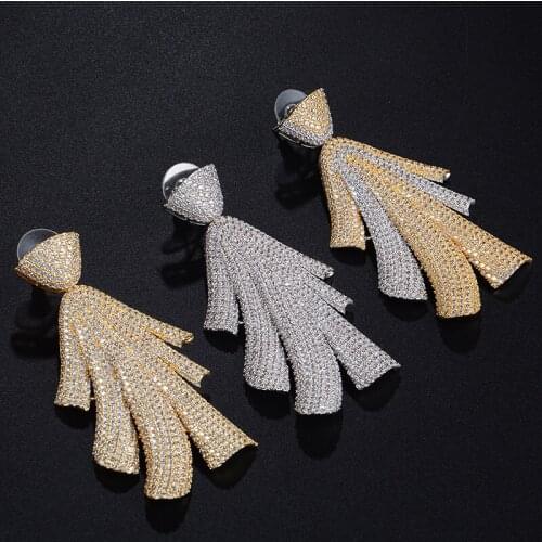 LARRAURI Trendy Cubic Zirconia Jewelry Earrings For Women Bridal Engagement Wedding Jewelry Geometric Drop Dangle Earrings