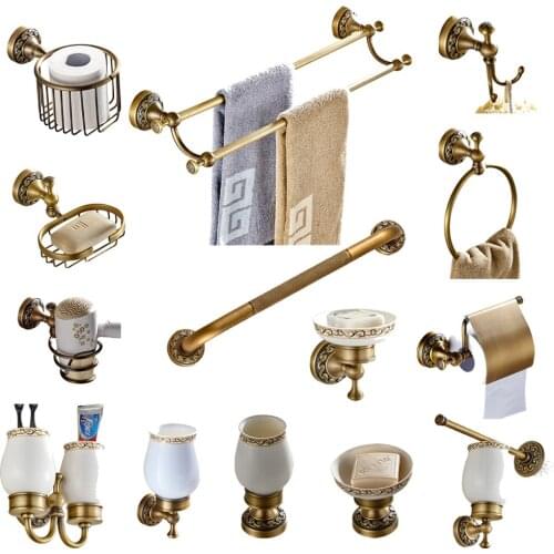 Leyden European Antique Finish Copper Bath Hardware Set Wall Mounted Toilet Brush Holder Robe Hooks Soap Dish Bathroom Hardware
