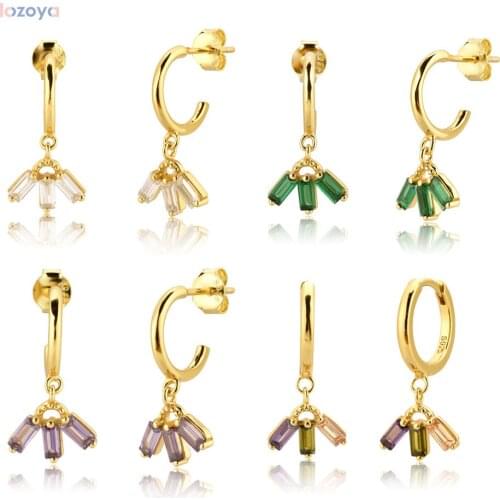 LOZOYA 925 Sterling Silver 9.5mm Circle Loops Round Piercing Drop Earring 2021 Tree Rainbow Zircon CZ Luxury Pendiente Jewelry