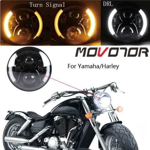 MOVOTOR 7 Inch Round Motorcycle Headlights with Amber Turn Signal White Halo for Universal Motorcycles 7 Inch Replacement 1 Pcs