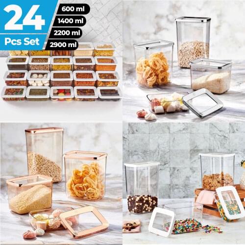4-24Pcs Modern Storage Box Container Set Kitchen Rectangle Vacuum Covered Hard Plastic Transparent Sturdy Healthy Organizer Full