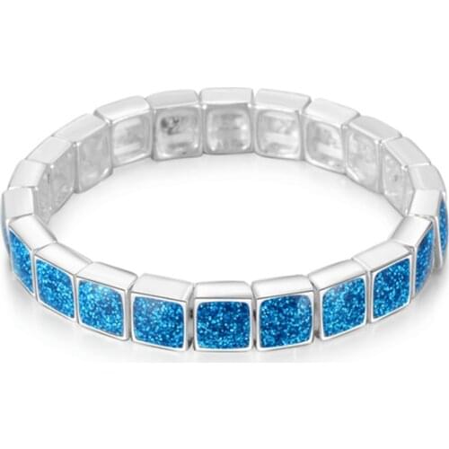 Popular Silver Plated Link Chain Stackable Square Shape Blue Opalite Opal Bracelet Charm Jewelry