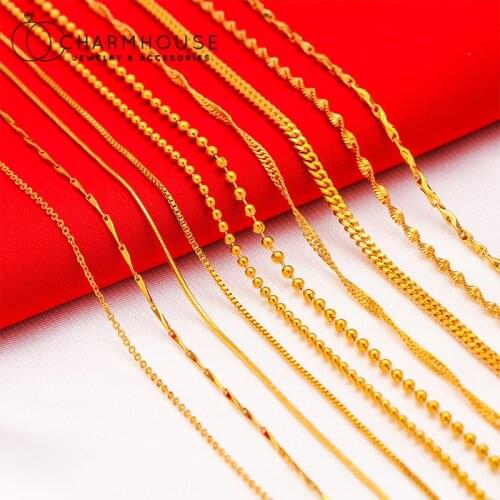 24K Yellow Gold GP Necklaces For Women Water Wave/ Bead/ Snake Chain Necklace Fit Pendant Collier Femme Trendy Jewelry Bijoux