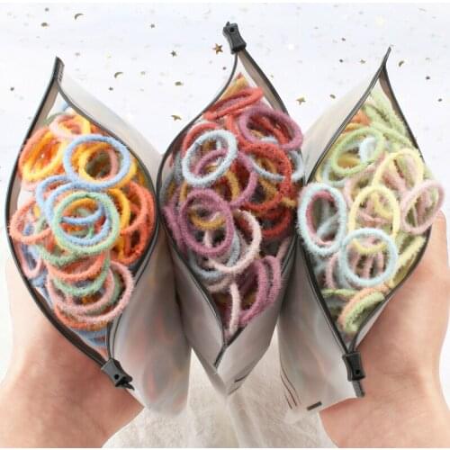 100 PCS 3CM Girl Colorful Plush Elastic Hair Ring Childrens Ponytail Soft Rubber Band Hair Band Hair Accessories Birthday Gift
