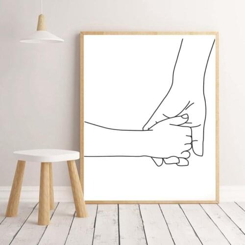 Holding Hands Line Art Print Mom Child Hands Poster Nursery Wall Art Canvas Painting Nordic Love Picture Kids Room Decor