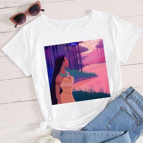 Pocahontas Tshirt Woman 2021 Oversize Disney Womens Clothes T-Shirt Princess Pokantas Merida Brave Short Sleeve Vogue White Top
