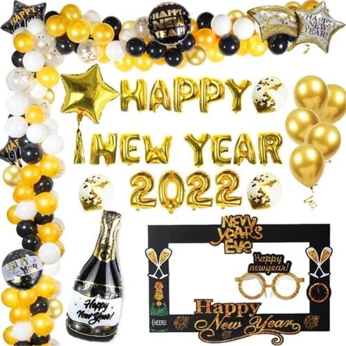 Happy New Year Photo Booth Frame Prop Navidad New Year Eve Party Mask Glasses DIY Gold Black Christmas Decorations For Home