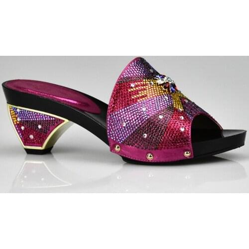 African Wedding Shoe High Quality Elegant Italian Women Shoe with Stone High Heels Summer Women Pumps Fuchsia Color Party Shoes