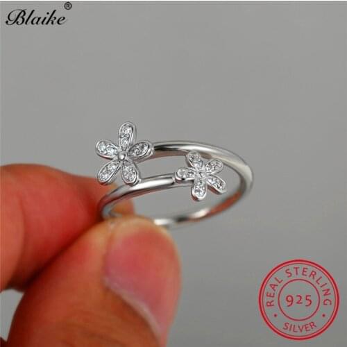 Solid 925 Sterling Silver Rings For Women Charm Flower Wedding Bands White Zircon Crystal Snowflake Ring Party Fine Jewelry Gift