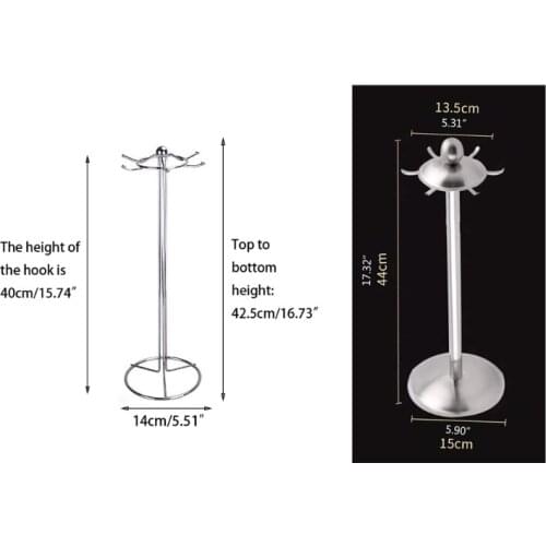 G6DA Stainless Steel Utensil Holder Storage Rack Kitchen Organizer with 6 Hooks for Hang Key/Tea/Towel Home Rotating Rack