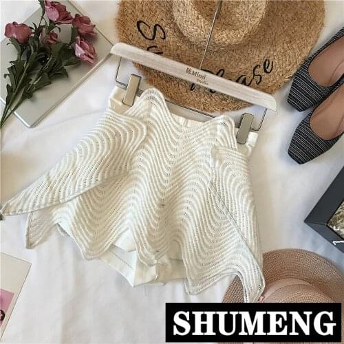 New Spring Summer Womens High Waist Water-Soluble Lace Shorts Skirts Girls Irregular Short Pants A-line Skirts