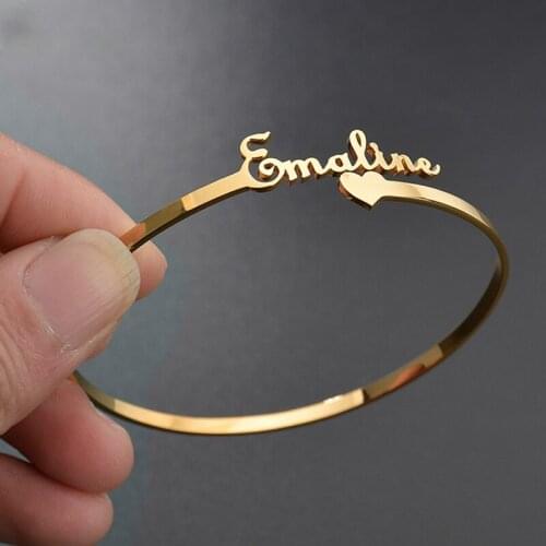 Personalized Heart Name Adjustable Cuff Bangles For Women Gold Color Stainless Steel Fashion Letters Jewelry Couple Best Gifts