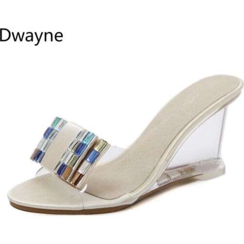 Dwayne new Summer Woman Shoes Platform beach slippers Wedge Flip Flops High Heel Slippers Rhinestone Crystal Wedges sandals rtf5