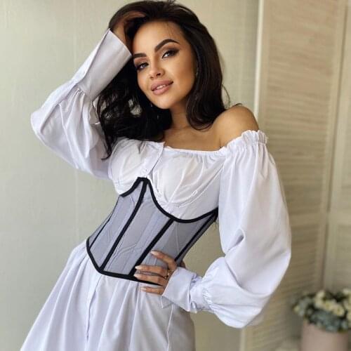 Women Waist Trainer Corset Sheer Gauze Back Strappy Cincher Shaper With Chest Support For Girls Womens Cummerbunds Corset Belt