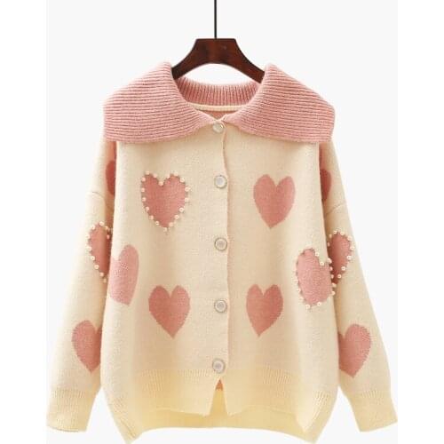 Urifens Beaded Sweater Coat WomenS Thick 2021 Autumn And Winter New Loose Outer Wear Lazy Wind Knitted Cardigan CS4732