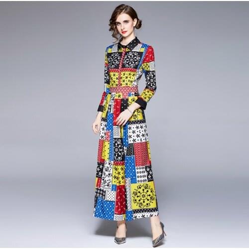 New Arrivals Spring Autumn Elegant Full Sleeve Floral Print Vintage Midi Dress Women Fashion Clothes Shirt Collar Casual Vestido