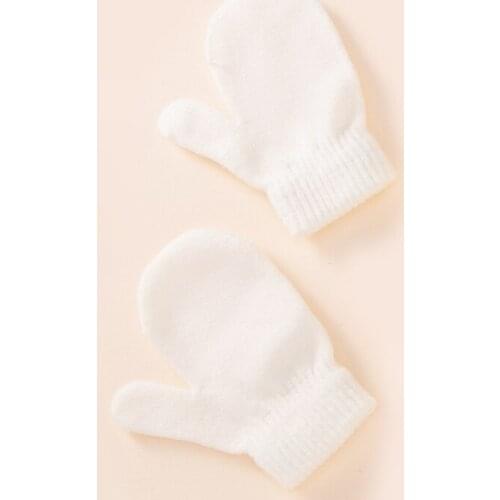 Winter Warm Baby Solid Color Hat Gloves Set Fur Ball Beanies Mitten Kit Children Girls Boys Knitted Hemming Hat