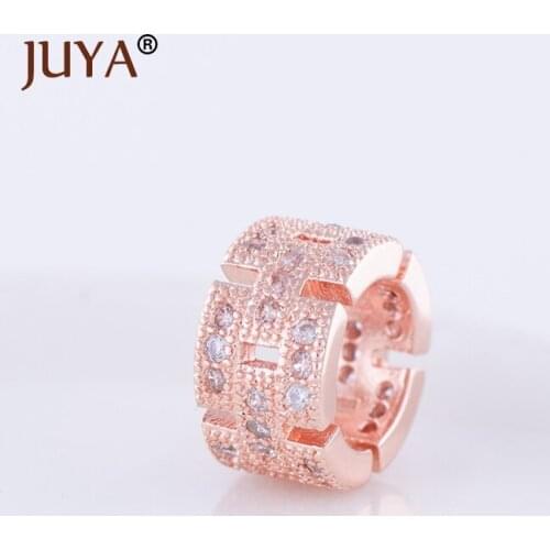 Gold Rose Gold Rhinestone Copper Beads For Jewelry Making Big Hole Hollow Spacer Beads DIY Bracelet Necklace Accessories