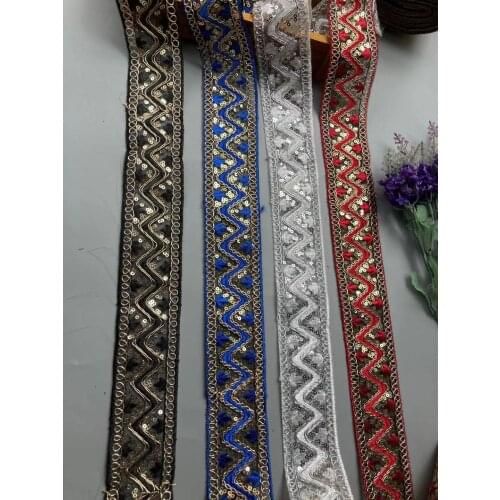 2 Yards Retro 5.2CM Sequins Lace Trims Webbing Embroideried Ribbons Tapes for Clothes Bag Shoes Decor DIY Sewing Accessories New