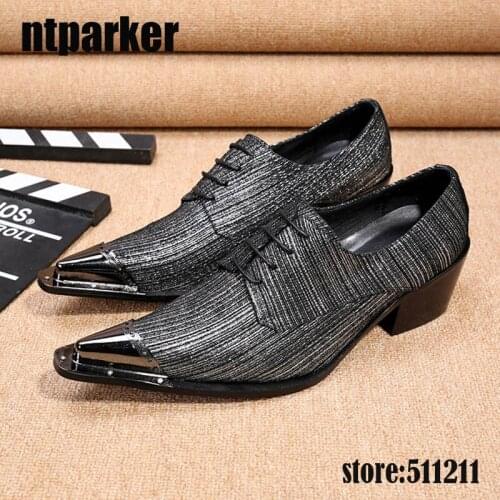 2020 New Mens Dress Shoes Leather Italian Men Party Oxfords Metal Pointed Toe High Quality Grey Men Formal Shoes! 45/46