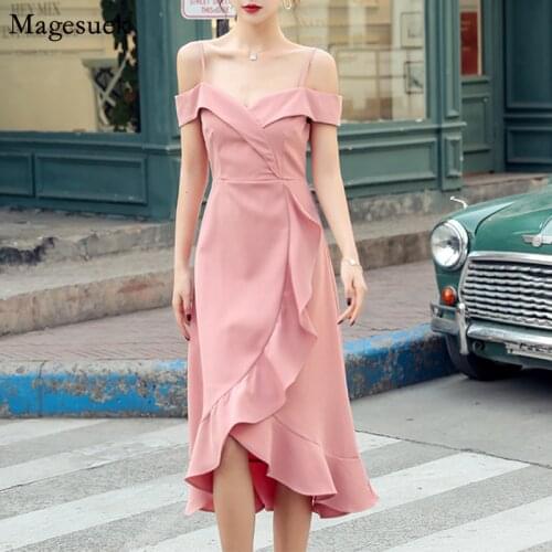 2021 Summer Dress Women Elegant Irregular Backless Sexy Female Dress Party Solid Spaghetti Strap Dresses Woman Robe Femme 9333