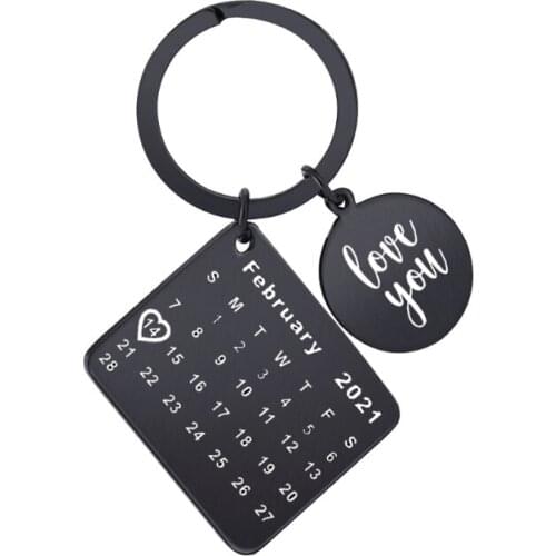 2021 Special Date 2.14 Titanium Steel Calendar Keychain New Year Wedding Aniversary Memory Valentines Day Jewelry Gift X4YA