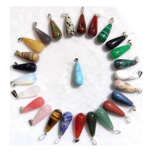 Natural Stone Quartz Crystal aventurine Turquoises Opal Water drops pendant for diy Jewelry making necklace Accessories 50pc