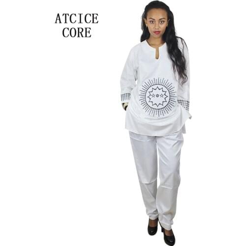 African clothing for women soft material african bazin riche embroidery design top with pant one suit