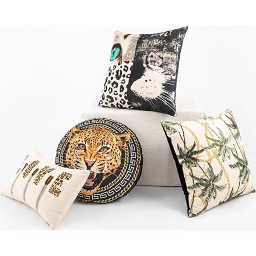 American Light Luxury Frosted Velvet Cushion Cover Leopard Palm Tree Love Throw Pillows Sofa Pillow Covers Decorative Home Decor