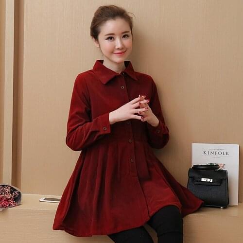 Maternity Blouse For Pregnant Women Autumn Corduroy Top Pleated Waist Clothes For Pregnancy Women Fashion Clothing