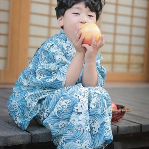Kids Japanese Traditional Kimono Boys Fashion Streetwear Asian Dress Anime Clothing Cosplay Harajuku Kimono Hombre JL1233