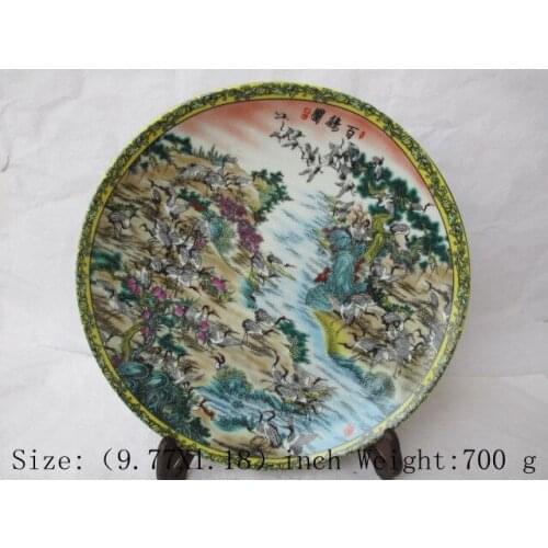 In ancient Chinese painting porcelain plate (the red-crowned crane)