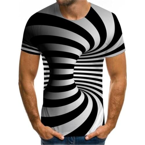 3D Turbine Black and White Lines Printing Mens T-shirts Customized Casual Couple Shirts Factory Direct Mens Clothing