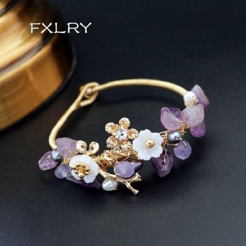 FXLRY Original Handmade Creative Vitnage Irregular Freshwater Pearl Wire Kinking Charm Bangle & Bracelet For Women Jewelry