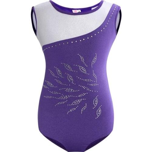 Gymnastics leotard girls metallic gymnastics clothes figure skating leotard sportswear kid holographic rhinestone dance biketard
