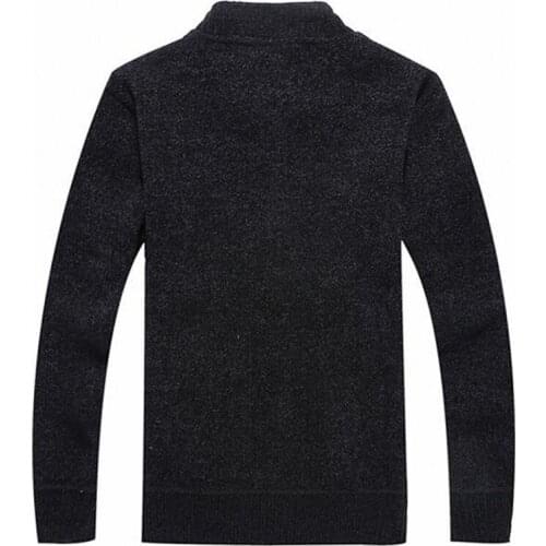 Autumn Winter Casual Fleece Lining Warm Mens Cardigan Sweaters Long Sleeve Stand Collar Zipper Slim Male Thick Kniting Coats