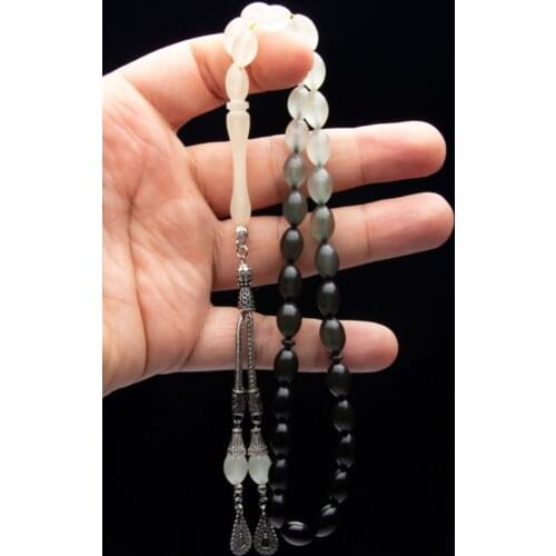 Tasseled 7x11mm Black White Color Filter Green Phosphorous Powder Amber Tasbih rosary is the most beautiful and original