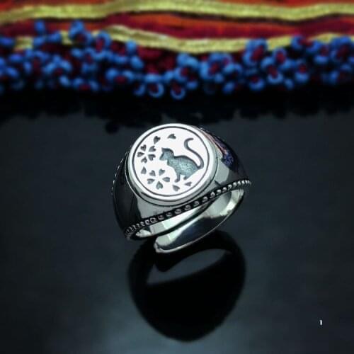 Good took the cat Thai silver shadow cut 925 sterling silver ring