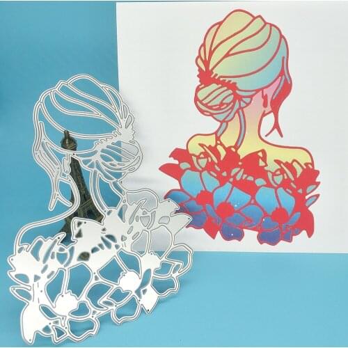Beautiful woman, lady, girl back view flower metal cutter mold scrapbook photo album greeting card decoration DIY handmade art
