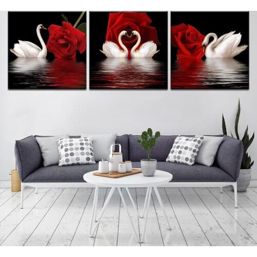 Red rose swan diamond painting Full Square,round diamond,rhinestone painting embroidery Mosaic Triptych 5d picture,A1010