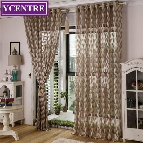 YCENTRE 4 Color Semi jacquard Leaves Lace Curtains for Living Room Bedroom Door Tulle Voile Treatment Window Sheer Curtain