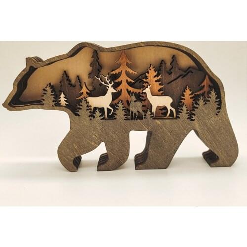 Animal Elk And Bear Laminated Wood Home Decoration Office Decoration, Handicraft Model Wall Artist Home Creative Decoration