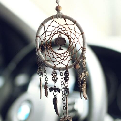 Retro dreamcatcher safe tree car hanging home ornaments interior decoration feather crafts bronze pendant gifts car decoration