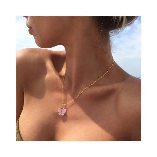 Fashion Acrylic Butterfly Choker Necklace Lovely Butterfly Pendant Necklace Women Summer Holiday Romantic Gift Jewelry