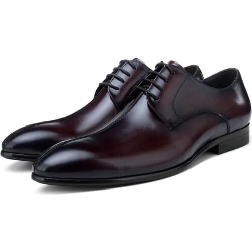 Fashion Tan / Black Britishness Social Shoes Mens Wedding Shoes Genuine Leather Business Dress Shoes Male Groom Dress