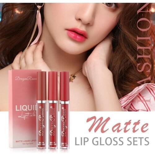 3pcs Liquid Lipstick Set Long-lasting Moisturizing High Pigment Non-stick Lip Gloss Smooth Matte Velvet Makeup Gift For Women
