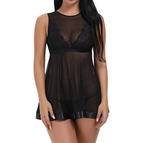 2018 New High Quality Women Black Floral Sexy Lingerie Lace Cut Out Backless Net Yarn Transparent Sleepwear Full Slips S-XL